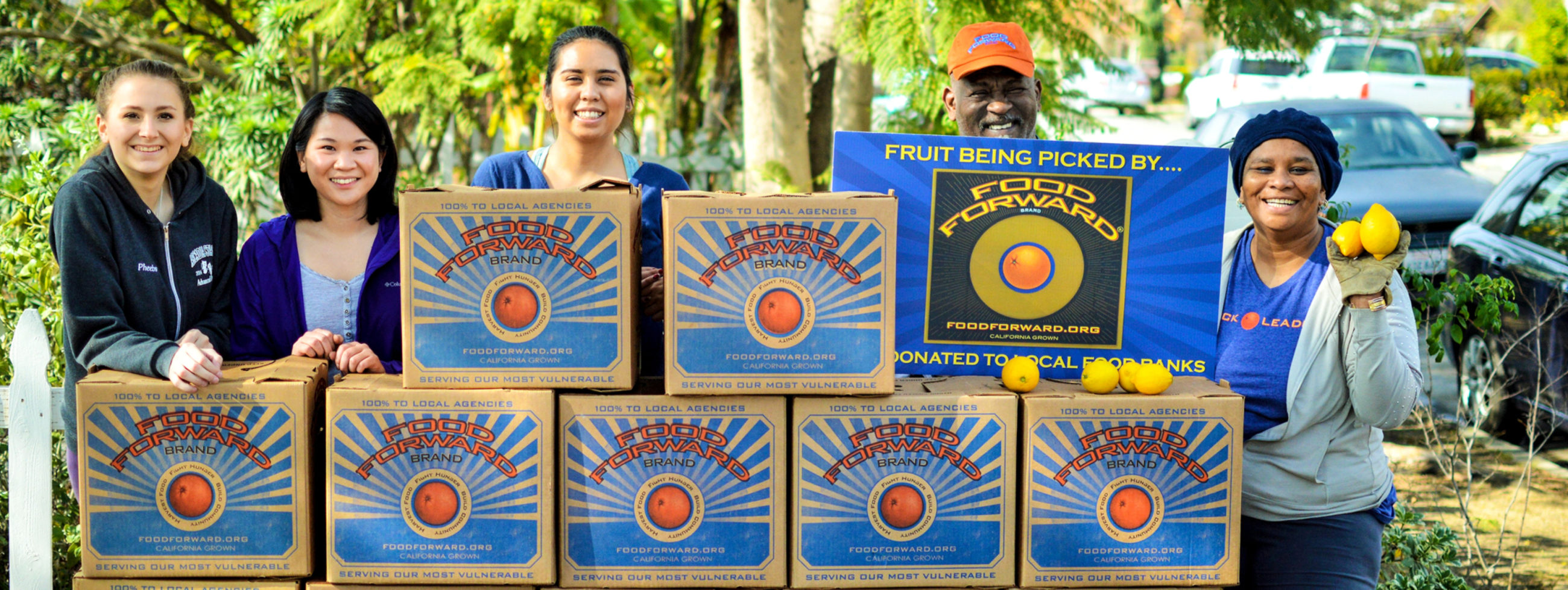 Food Forward volunteers with boxes of fresh produce